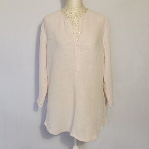 J Jill Pure Jill Women's Small Pink Gauzy Long Sleeve 1/2 Button Pullover Top